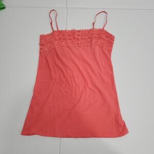 Y2K Lace Camisole Women Medium Pink Lace Trim Spaghetti Strap Stretch Forever 21